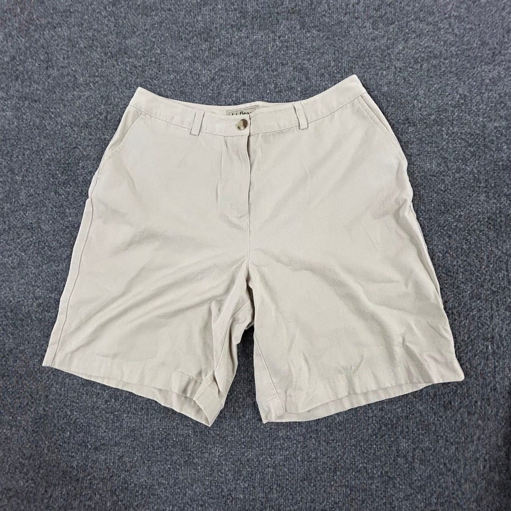 LL Bean Shorts Womens Size 12 Beige Classic Fit Curvy Cotton Chino Casual 57847